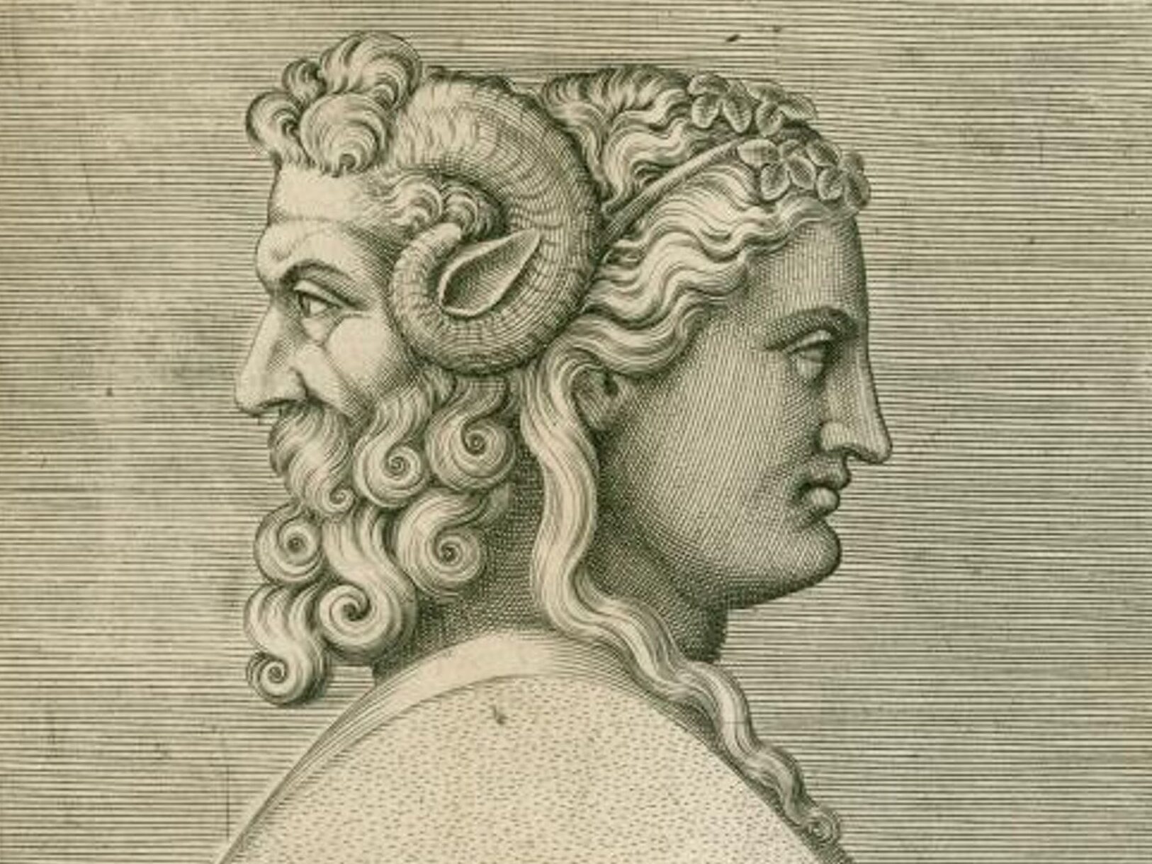 Picture of the Roman double-faced god Janus: one face, older in age, looks back to the past, while the other, younger, looks forward to the future.
